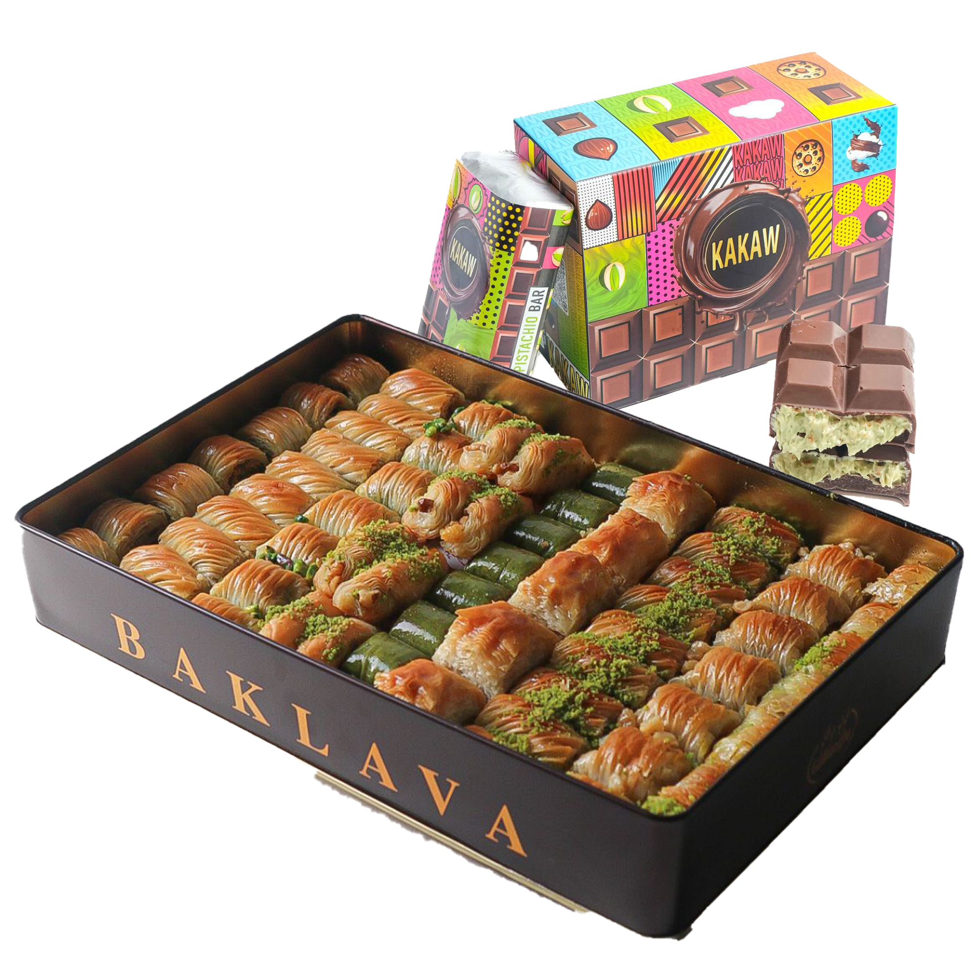 بقلاوه كيلو مشكل + علبه كاكاو بستاشيو بار